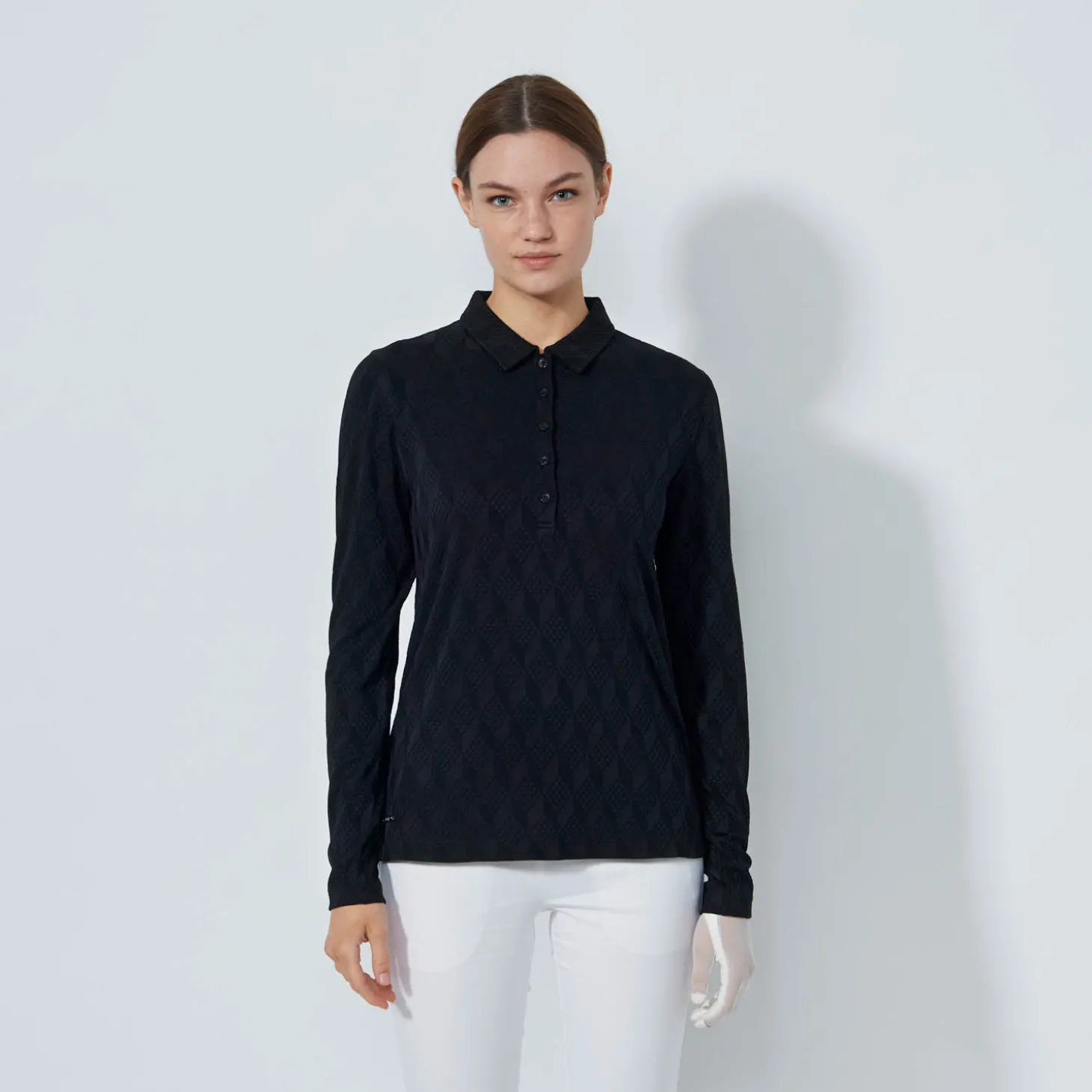 Graphic Jaquard Ls Poloshirt Svart