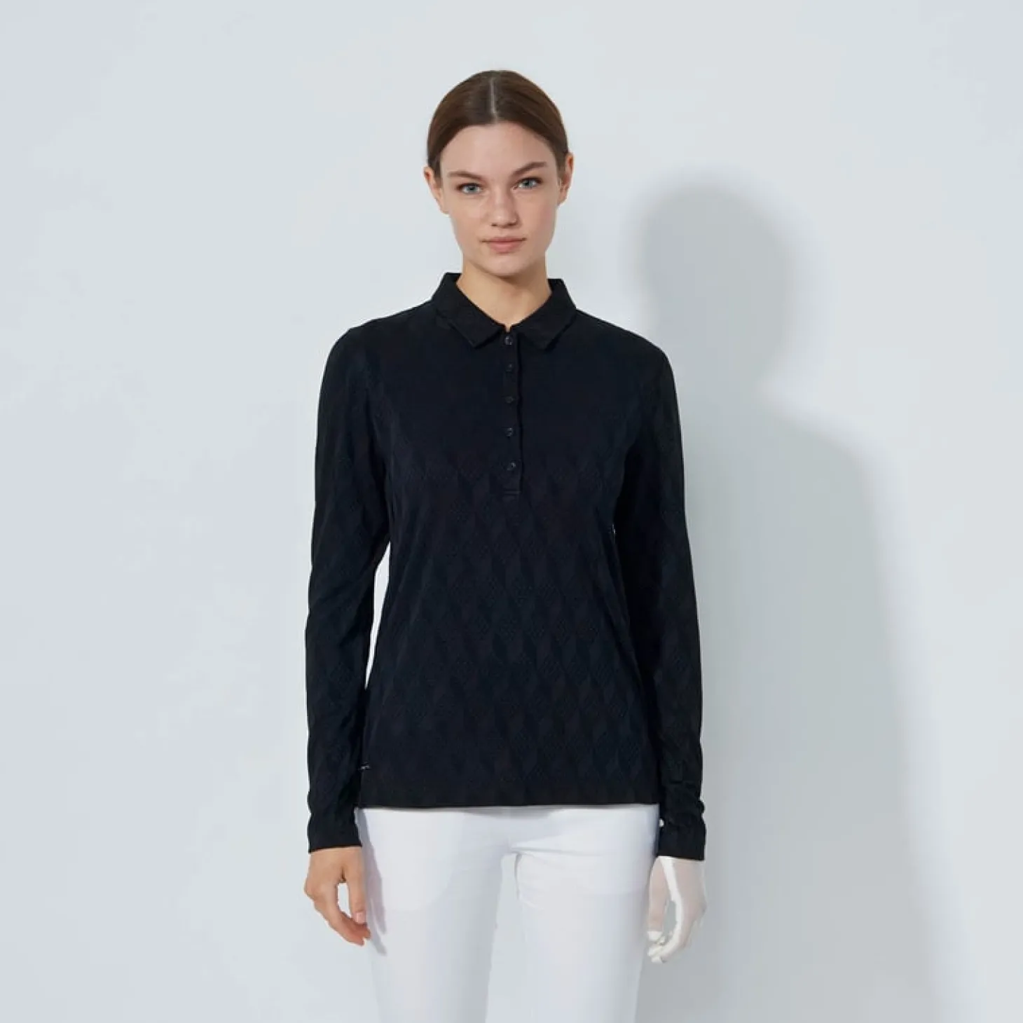 Graphic Jaquard Ls Poloshirt Svart