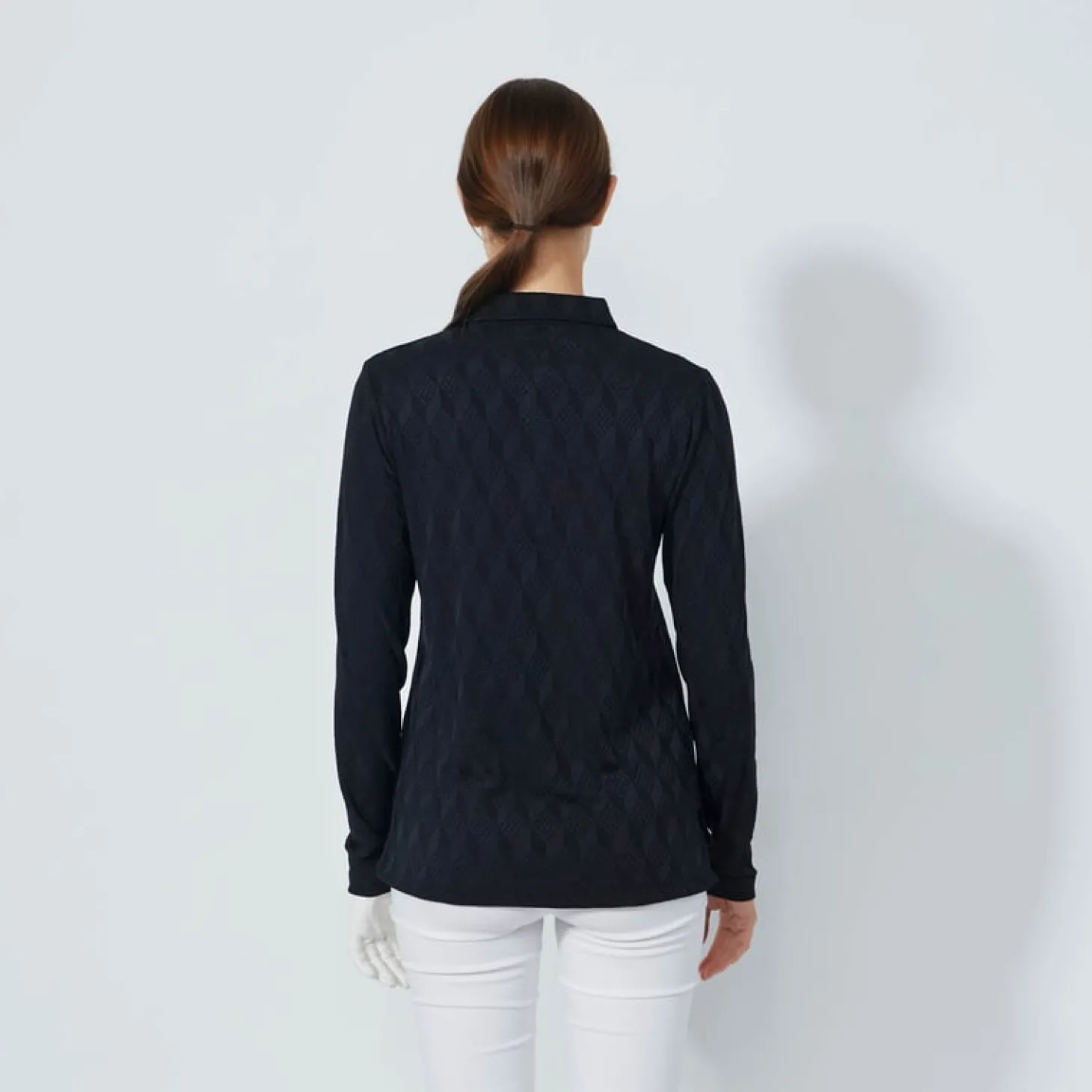 Graphic Jaquard Ls Poloshirt Svart